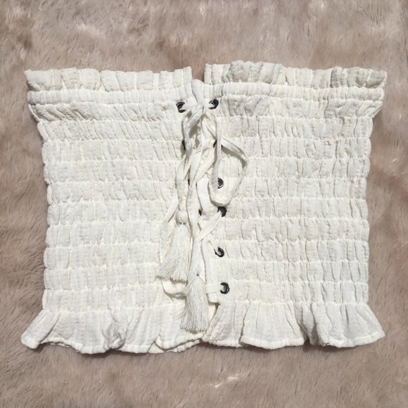 American Eagle Corset White Crop Top Tube Top - Picture 3 of 5